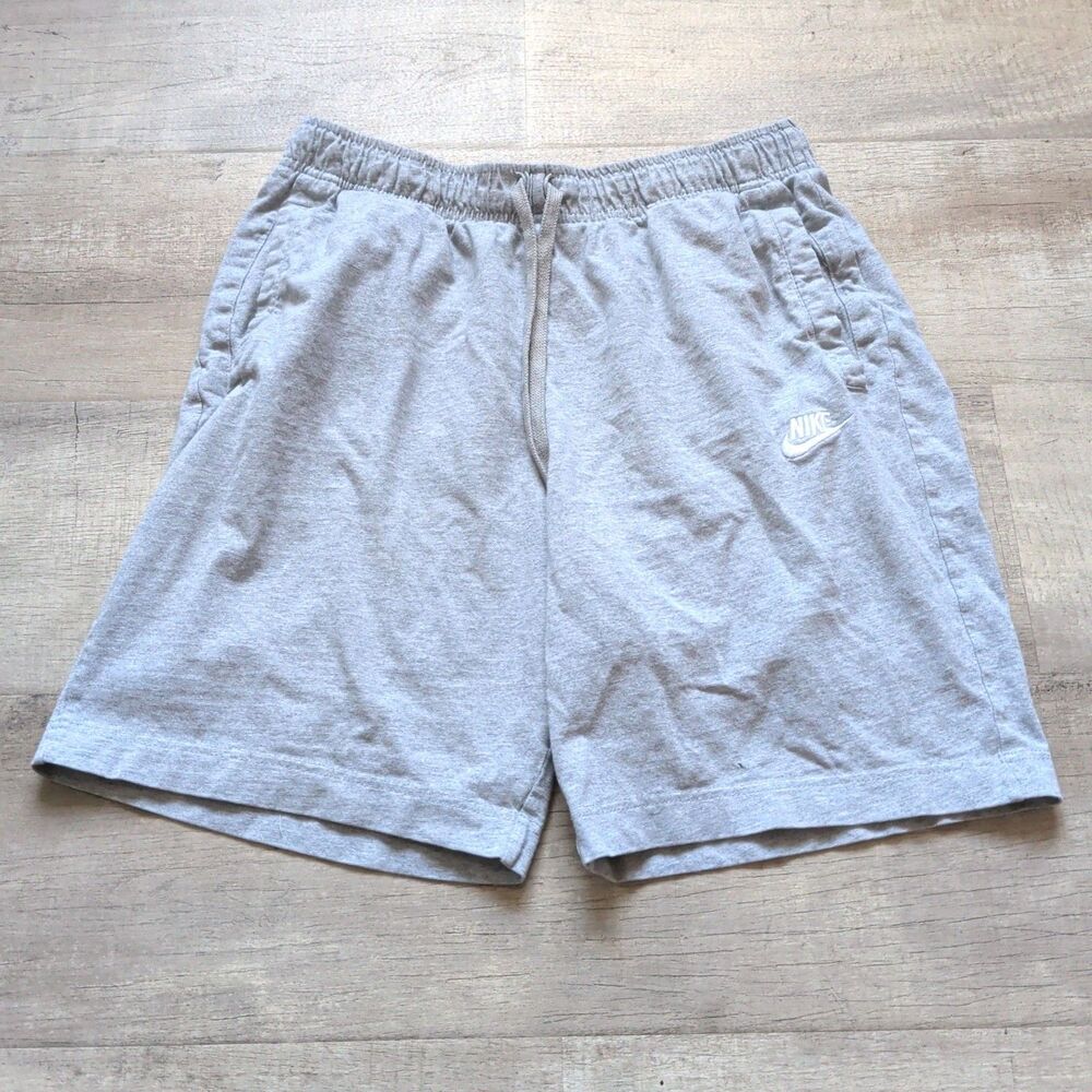 ​Nike Sportswear Club Men’s Jersey Shorts Grey White Embroidered Logo Medium